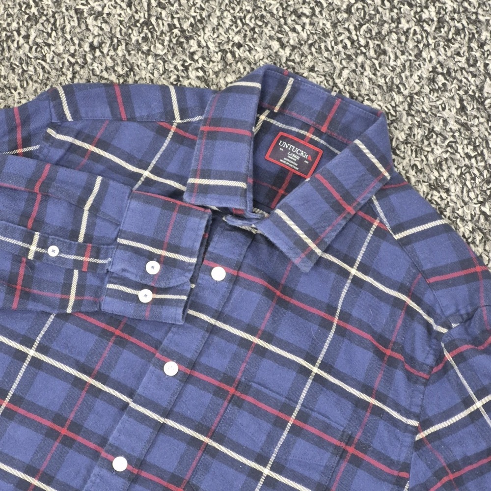 UNTUCKit Shirt Mens Large Slim Plaid Flannel Blue Long Sleeve Andes Button Up
